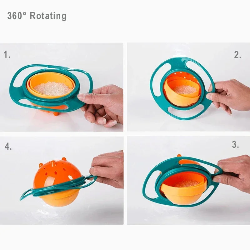 "360 Degree Spill-Proof Gyro Bowl for Kids - Fun and Mess-Free Feeding!"