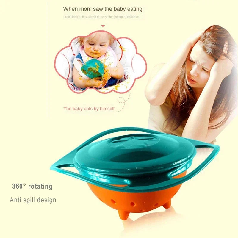 "360 Degree Spill-Proof Gyro Bowl for Kids - Fun and Mess-Free Feeding!"