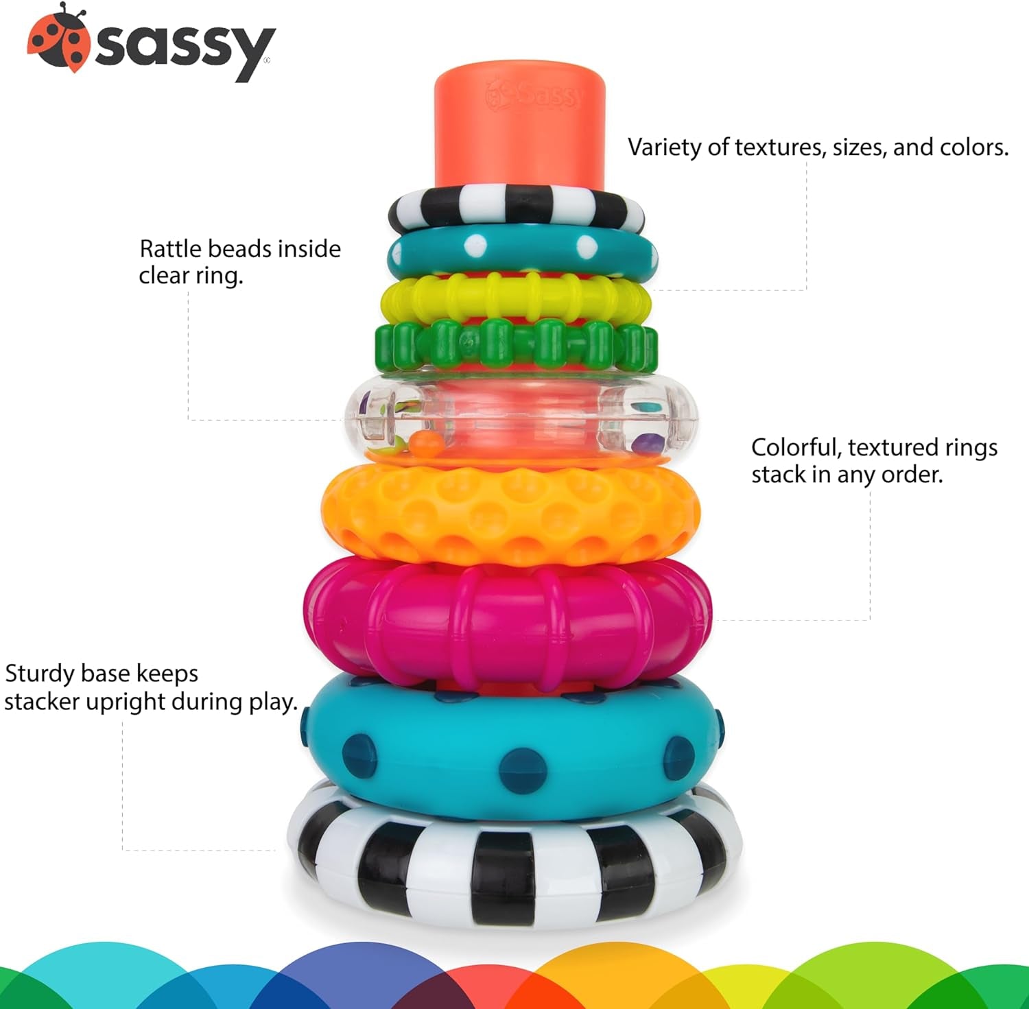 Stacks of Circles Stacking Ring STEM Learning Toy, Age 6+ Months, Multi, 9 Piece Set