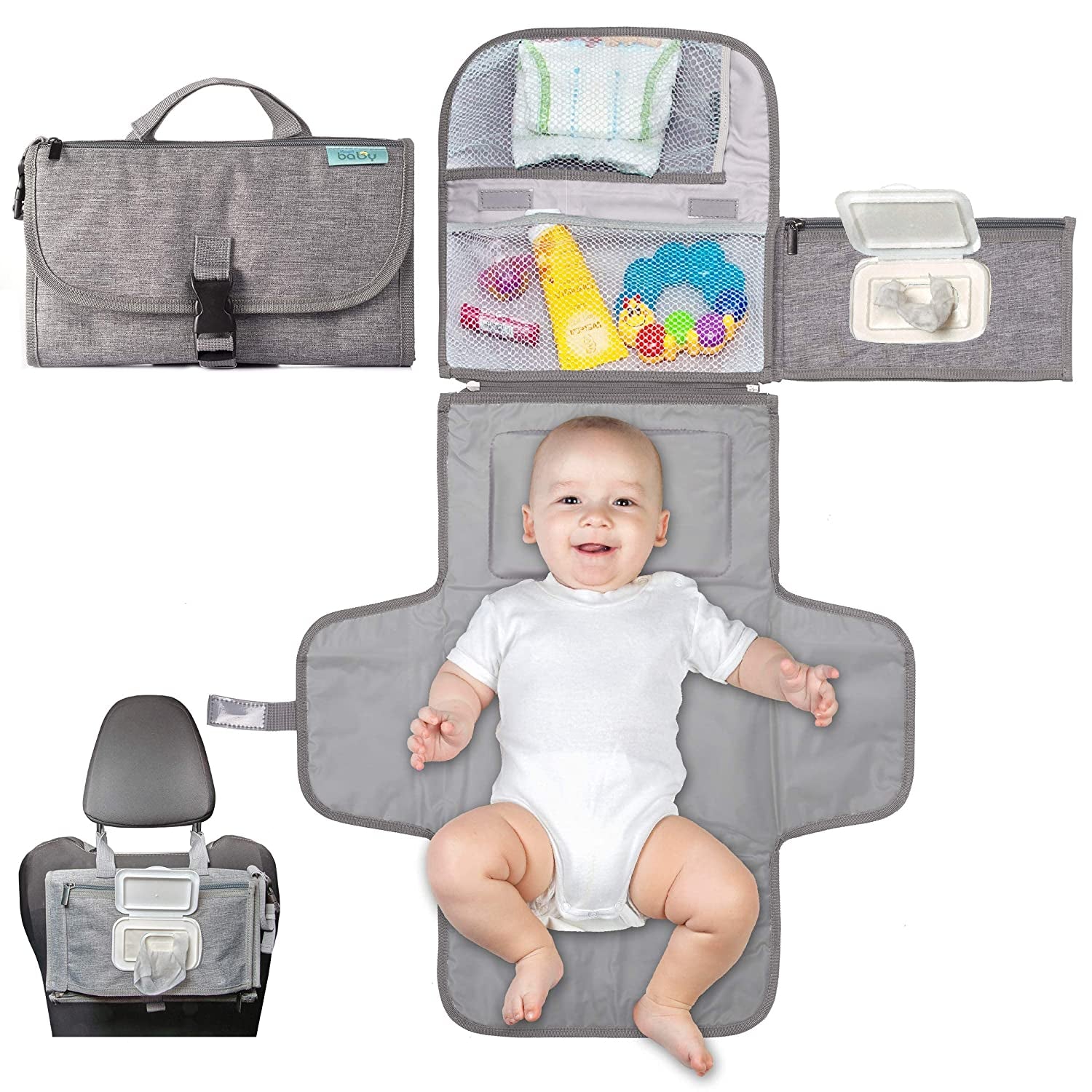 "Ultimate Portable Diaper Changing Pad - Easy Clean and Stylish Travel Changing Kit for Newborns - Includes Smart Wipes Pocket and Waterproof Design - Perfect Baby Gift!"