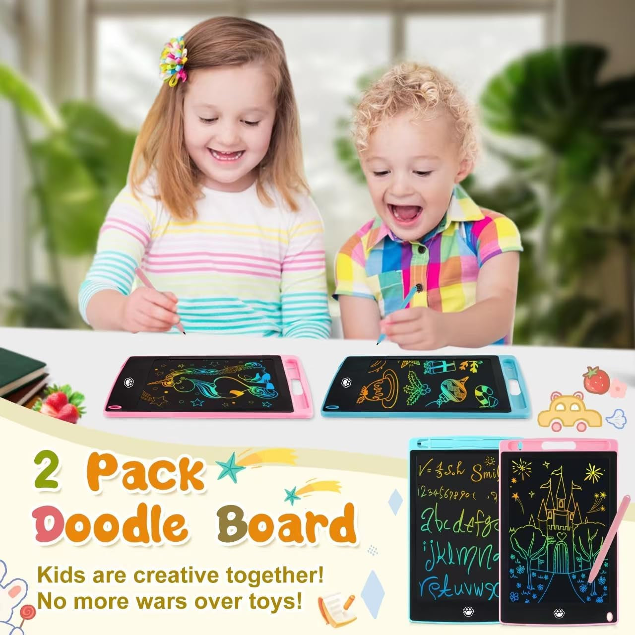 Dynamic Duo Doodle Pad Set: 2 Pack LCD Writing Tablets for Kids and Adults, Perfect for Learning and Creativity (Blue+Pink)